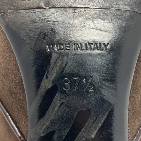 Vintage Dior Galliano Era Street Chic Brown Suede Patent Leather Logo Pumps 37.5 - Picture 15 of 16